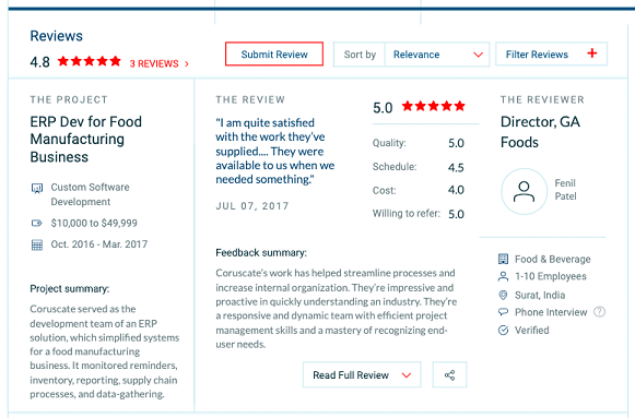 Cutstomer review of Coruscate Solution on Clutch